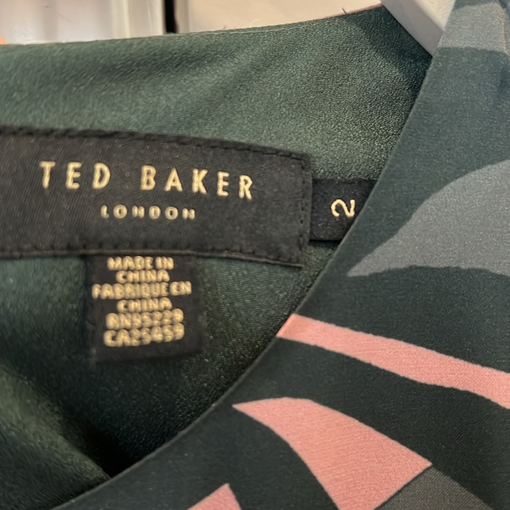 Ted Baker Black Midi Dress with Mauve Leaf Print - Picture 4 of 5